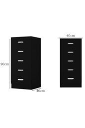 FWStyle 5 Drawer Tall Slim Space Saving Chest Of Drawers - Matt Black - thumbnail 6