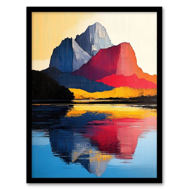Artery8 Mount Assiniboine Abstract Mountain Lake Landscape Framed Art Print - Size: A4 - image 1