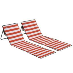 OUTSUNNY Garden Beach Chair Mat, Sun Lounger Seats with Adjustable Back in Red - thumbnail 2