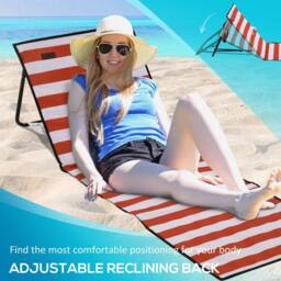 OUTSUNNY Garden Beach Chair Mat, Sun Lounger Seats with Adjustable Back in Red - thumbnail 6