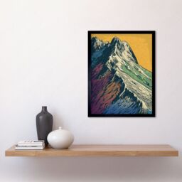 "Artery8 Wall Art Print Multicoloured Mountain Range Peaks Pop Art Linocut Art Framed in Black - Size: W12"" x H16""" - thumbnail 2