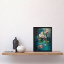 Artery8 Low Hanging Cherry Blossom Branch in River Stream Modern Watercolour Painting Artwork Framed Wall Art Print A4 in Black - thumbnail 2
