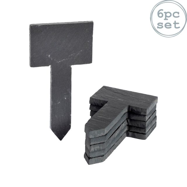 Nicola Spring Slate Plant Markers - 6 x 12cm - Natural - Pack of 6 in Grey - Size: 6 x 12 cm - image 1