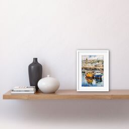 Artery8 Wall Art Print Penzance Harbour Trawler Boats Promenade Watercolour Painting Cornwall Coastal Townscape Artwork Framed 9X7 Inch - thumbnail 2