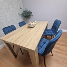 KOSY KOALA Modern Dining Table Set with 4 Blue Rocco Chairs Dining Room Furniture in Brown - thumbnail 4