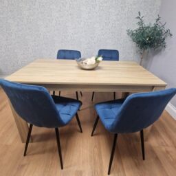 KOSY KOALA Modern Dining Table Set with 4 Blue Rocco Chairs Dining Room Furniture in Brown - thumbnail 7