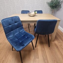 KOSY KOALA Modern Dining Table Set with 4 Blue Rocco Chairs Dining Room Furniture in Brown - thumbnail 5