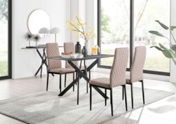 FurnitureboxUK Leonardo Grey Glass Marble Effect Black Leg Table & 4 Milan Black Leg Chairs in Beige - thumbnail 1
