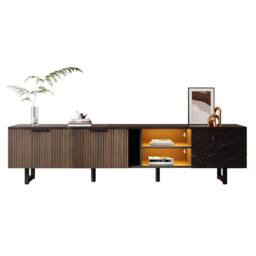 BTM 200 cm TV cabinet, black marble look, LED, 2 doors & 2 drawers
