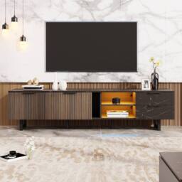 BTM 200 cm TV cabinet, black marble look, LED, 2 doors & 2 drawers - thumbnail 9