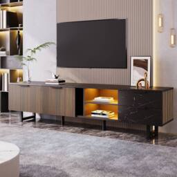BTM 200 cm TV cabinet, black marble look, LED, 2 doors & 2 drawers - thumbnail 3