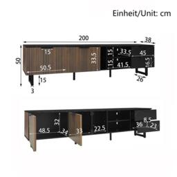 BTM 200 cm TV cabinet, black marble look, LED, 2 doors & 2 drawers - thumbnail 6