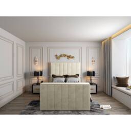 KDMD Vogue Upholstered Soft Velvet Line Cream Tv Bespoke Bed Frame - Size: Single - thumbnail 2