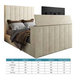 KDMD Vogue Upholstered Soft Velvet Line Cream Tv Bespoke Bed Frame - Size: Single - thumbnail 6