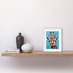 "Artery8 Wall Art Print Giraffe Wearing Princess Crown Modern Folk Artwork Framed 9X7 Inch in White - Size: W7"" x H9""" - thumbnail 2
