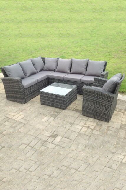 Fimous 7 seater high back mixed rattan corner sofa set chair square coffee table outdoor furniture in Dark Grey - image 1