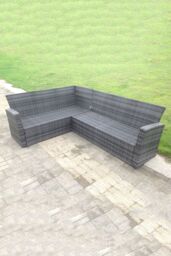 Fimous 7 seater high back mixed rattan corner sofa set chair square coffee table outdoor furniture in Dark Grey - thumbnail 4