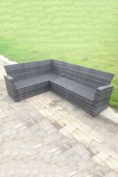 Fimous 7 seater high back mixed rattan corner sofa set chair square coffee table outdoor furniture in Dark Grey - thumbnail 2