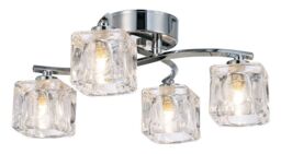 Happy Homewares Modern 4-Bulb Ceiling Light with Square Clear Ice Cube Shades in Silver