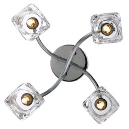 Happy Homewares Modern 4-Bulb Ceiling Light with Square Clear Ice Cube Shades in Silver - thumbnail 2