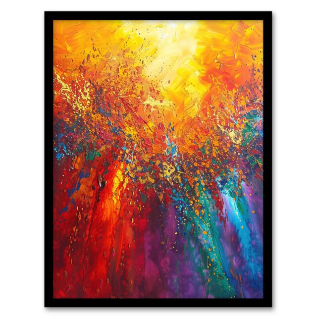 "Artery8 Rainbow Sunrise Sunset Wave Abstract Painting Framed Art Print in Orange - Size: W12"" x H16""" - image 1