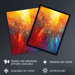 "Artery8 Rainbow Sunrise Sunset Wave Abstract Painting Framed Art Print in Orange - Size: W12"" x H16""" - thumbnail 2