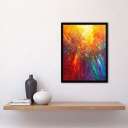 "Artery8 Rainbow Sunrise Sunset Wave Abstract Painting Framed Art Print in Orange - Size: W12"" x H16""" - thumbnail 4