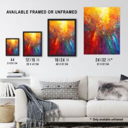 "Artery8 Rainbow Sunrise Sunset Wave Abstract Painting Framed Art Print in Orange - Size: W12"" x H16""" - thumbnail 3