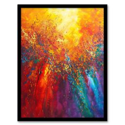 "Artery8 Rainbow Sunrise Sunset Wave Abstract Painting Framed Art Print in Orange - Size: W12"" x H16""" - thumbnail 1