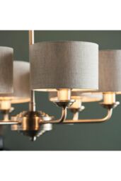 Netlighting Highclere Multi Arm Shade Pendant Ceiling Lamp Brushed Chrome Plate Natural Linen in Grey - thumbnail 6