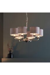 Netlighting Highclere Multi Arm Shade Pendant Ceiling Lamp Brushed Chrome Plate Natural Linen in Grey - thumbnail 2
