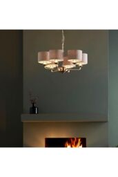 Netlighting Highclere Multi Arm Shade Pendant Ceiling Lamp Brushed Chrome Plate Natural Linen in Grey - thumbnail 3