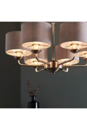 Netlighting Highclere Multi Arm Shade Pendant Ceiling Lamp Brushed Chrome Plate Natural Linen in Grey - thumbnail 5