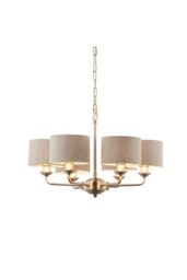 Netlighting Highclere Multi Arm Shade Pendant Ceiling Lamp Brushed Chrome Plate Natural Linen in Grey
