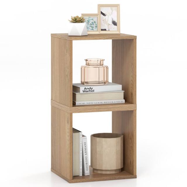 Costway 2 Pieces Decorative Cube Storage Organizers Wooden Vinyl Record Storage Cubes in Natural - image 1