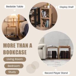 Costway 2 Pieces Decorative Cube Storage Organizers Wooden Vinyl Record Storage Cubes in Natural - thumbnail 5