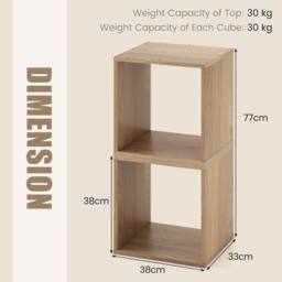 Costway 2 Pieces Decorative Cube Storage Organizers Wooden Vinyl Record Storage Cubes in Natural - thumbnail 2