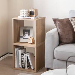 Costway 2 Pieces Decorative Cube Storage Organizers Wooden Vinyl Record Storage Cubes in Natural - thumbnail 3