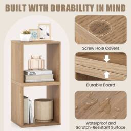 Costway 2 Pieces Decorative Cube Storage Organizers Wooden Vinyl Record Storage Cubes in Natural - thumbnail 6