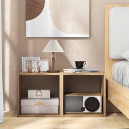 Costway 2 Pieces Decorative Cube Storage Organizers Wooden Vinyl Record Storage Cubes in Natural - thumbnail 4