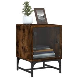 Berkfield Home Bedside Cabinets with Glass Doors 2 pcs Smoked Oak 35x37x50 cm in Brown - Size: 35 x 37 x 50 cm - thumbnail 5