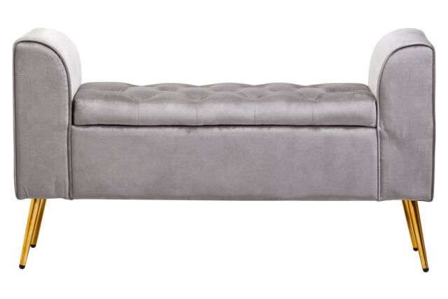 Orsina Velvet Bench with Gold Finish legs, Comfy Padded Seat Velvet Seat, Built to Last Bedroom Bench in Grey - image 1