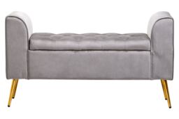 Orsina Velvet Bench with Gold Finish legs, Comfy Padded Seat Velvet Seat, Built to Last Bedroom Bench in Grey