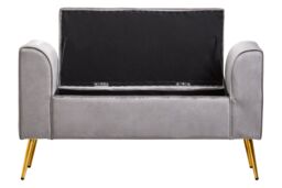 Orsina Velvet Bench with Gold Finish legs, Comfy Padded Seat Velvet Seat, Built to Last Bedroom Bench in Grey - thumbnail 2