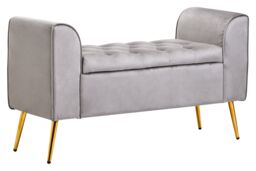 Orsina Velvet Bench with Gold Finish legs, Comfy Padded Seat Velvet Seat, Built to Last Bedroom Bench in Grey - thumbnail 3
