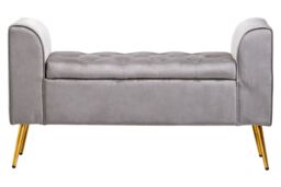 Orsina Velvet Bench with Gold Finish legs, Comfy Padded Seat Velvet Seat, Built to Last Bedroom Bench in Grey - thumbnail 6