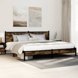 Berkfield Home Metal Bed Frame without Mattress Smoked Oak 200x200 cm in Brown - thumbnail 2