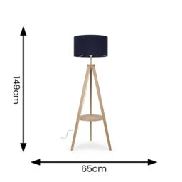 ValueLights Morrigan Natural Wood Tripod Floor Lamp with Fabric Drum Lamp Shade in Dark Navy - thumbnail 7