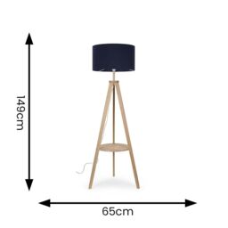ValueLights Morrigan Natural Wood Tripod Floor Lamp with Fabric Drum Lamp Shade in Dark Navy - thumbnail 6