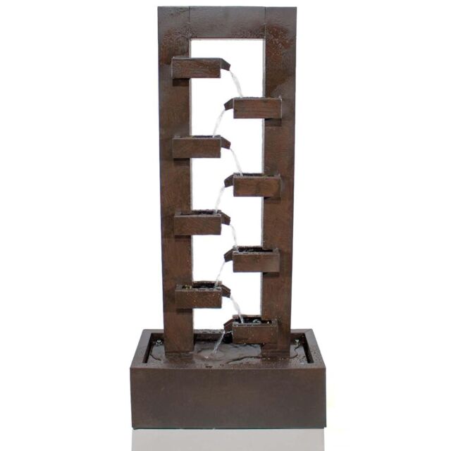 Primrose Corbino 8 Tier Cascading Wall Zinc Water Feature with Lights 109cm in Bronze - image 1
